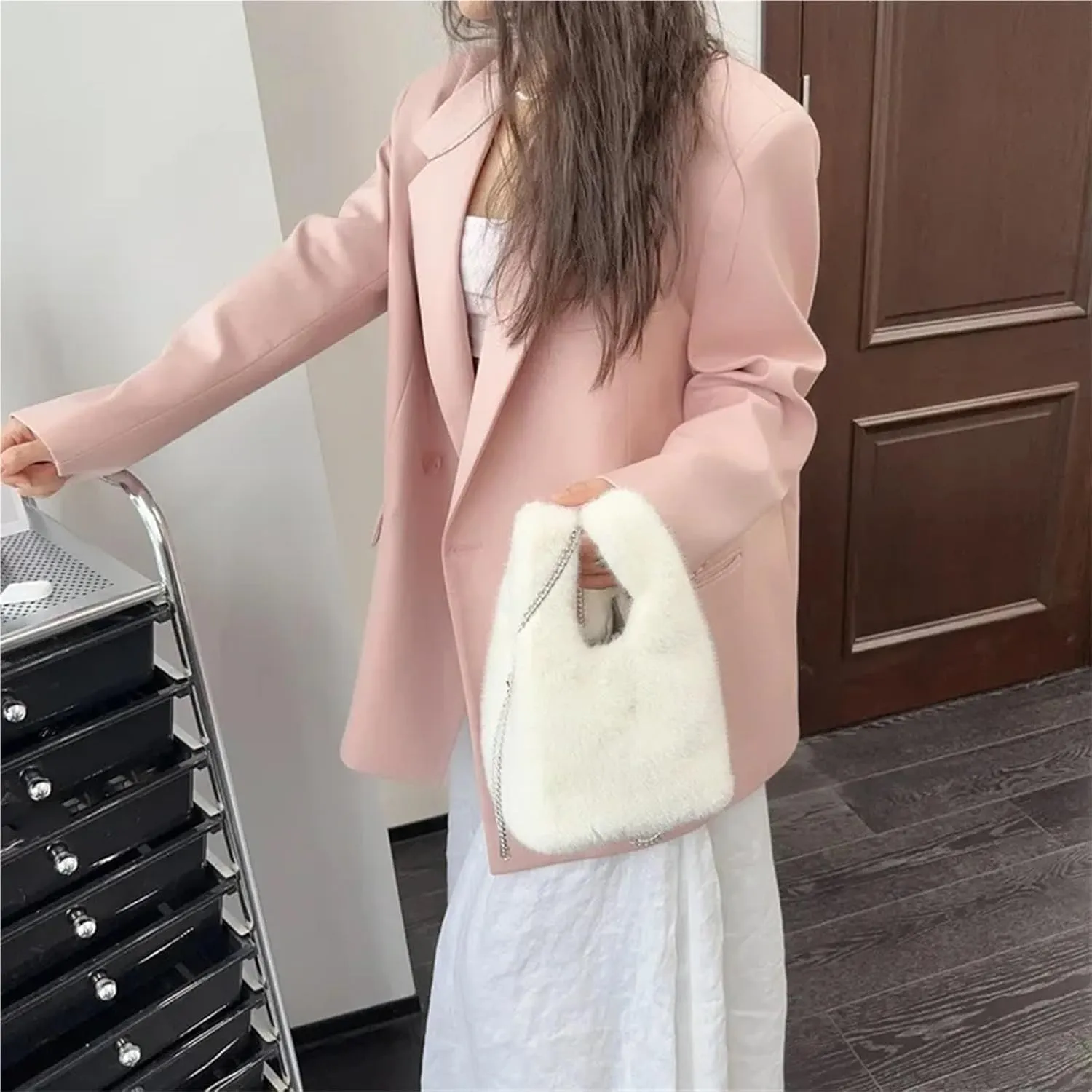 Winter Tote Bags For Women Handbags Soft Warm Wrist Bag Chains Mini Clutch For Women