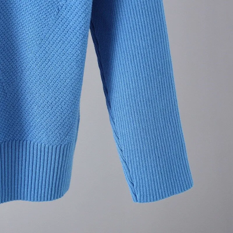Women Chic Knitted Pullover Top Trousers Sweater 2 Pieces Set