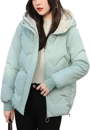 Women Clothing Down Cotton Short Jacket Winter Solid Hooded Thick Warm Quilted Coats Loose Casual Female Padded Parkas
