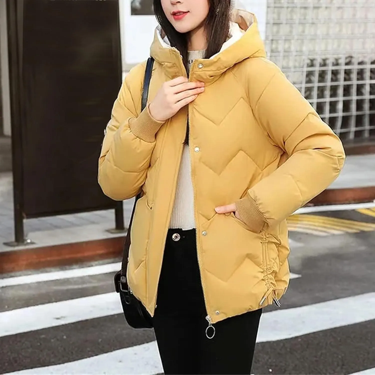 Women Clothing Down Cotton Short Jacket Winter Solid Hooded Thick Warm Quilted Coats Loose Casual Female Padded Parkas