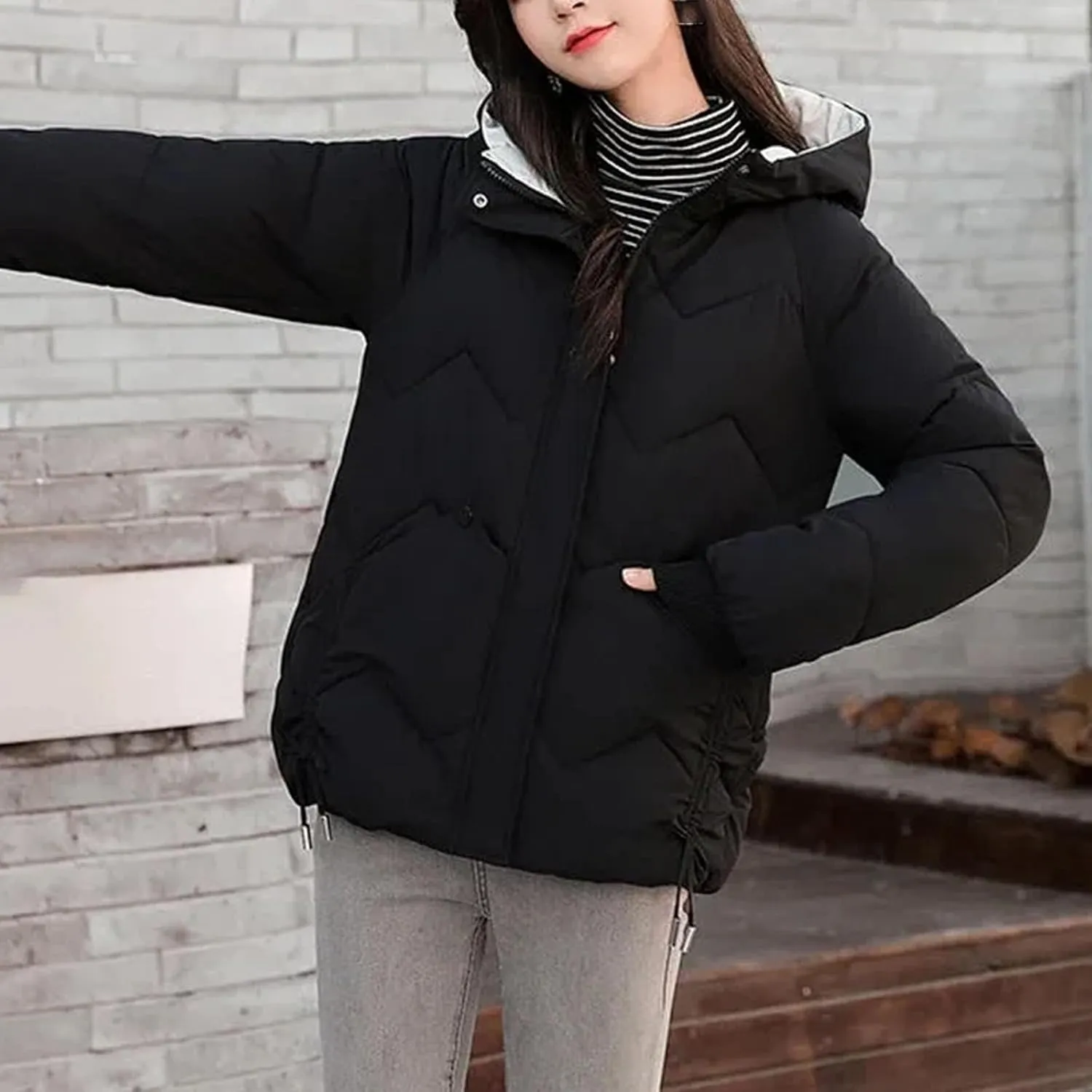Women Clothing Down Cotton Short Jacket Winter Solid Hooded Thick Warm Quilted Coats Loose Casual Female Padded Parkas