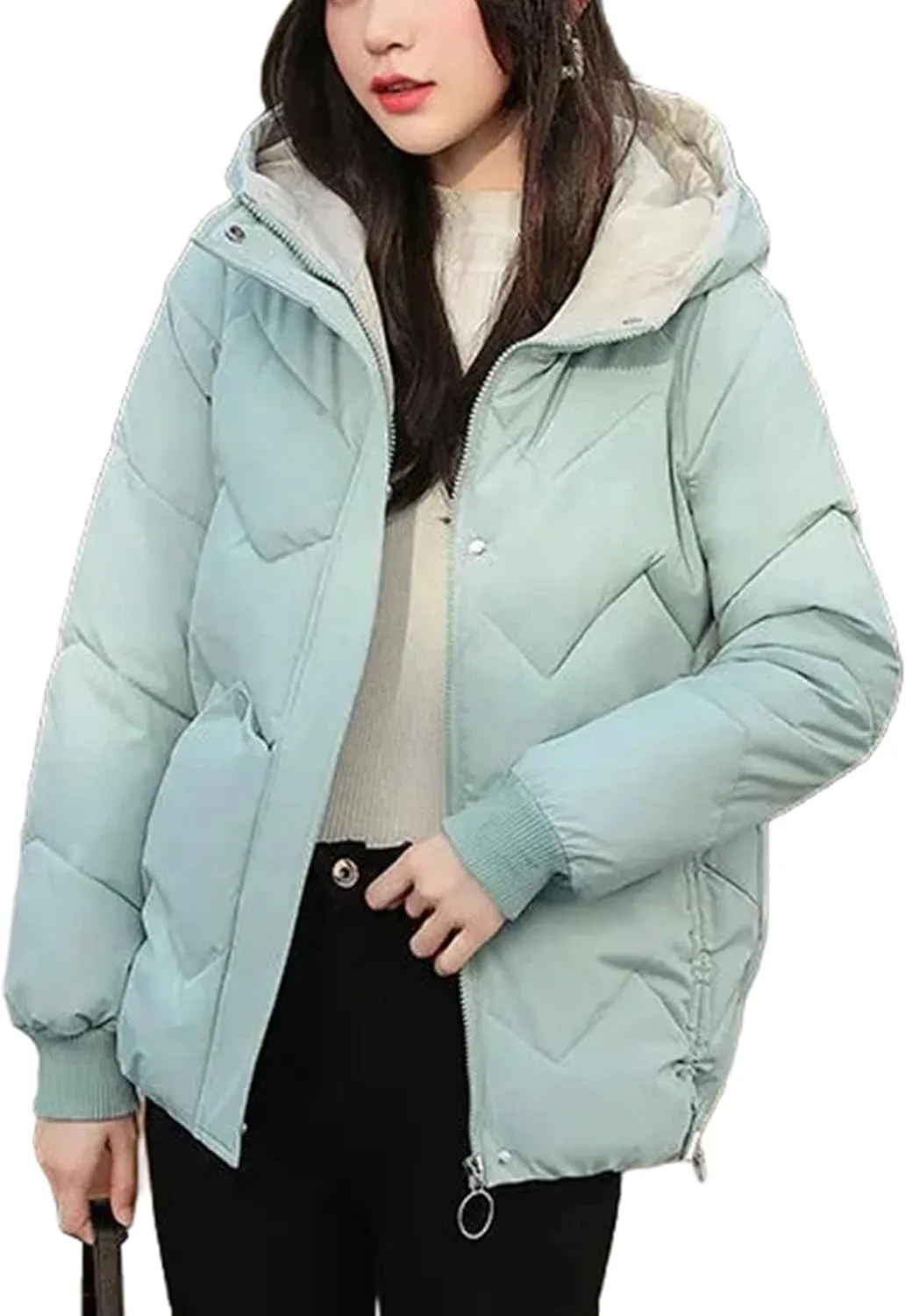 Women Clothing Down Cotton Short Jacket Winter Solid Hooded Thick Warm Quilted Coats Loose Casual Female Padded Parkas