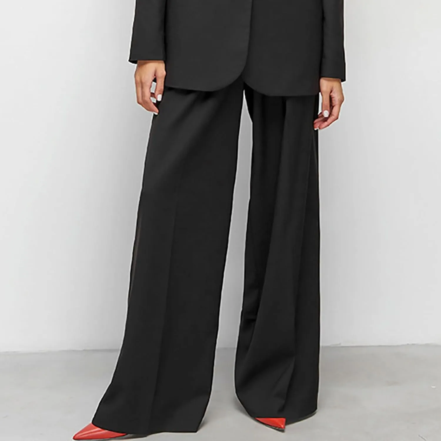 Women High Waist Casual Wide Leg Long Palazzo Pants Button Down Loose Business Work Office Trousers with Pockets