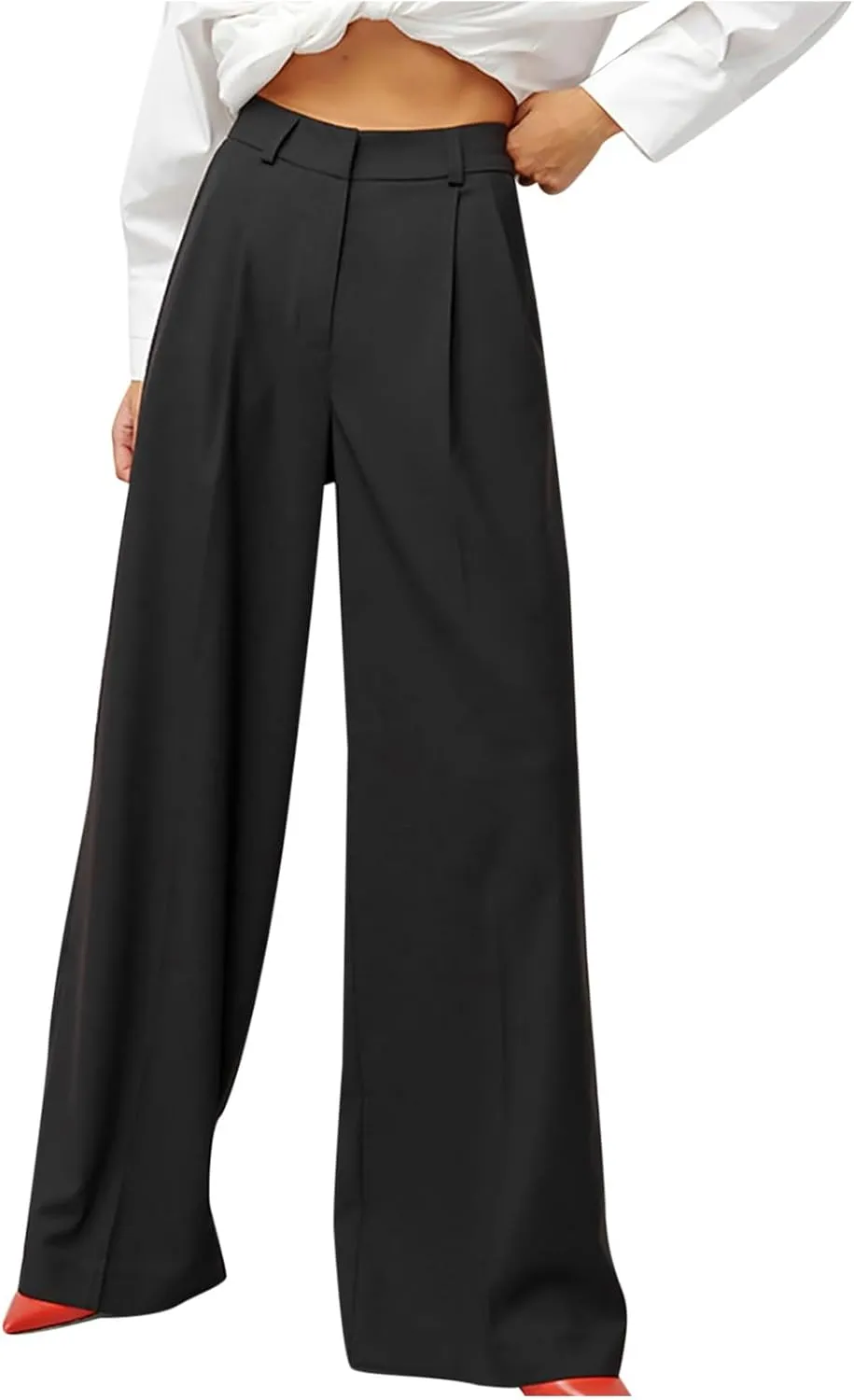 Women High Waist Casual Wide Leg Long Palazzo Pants Button Down Loose Business Work Office Trousers with Pockets