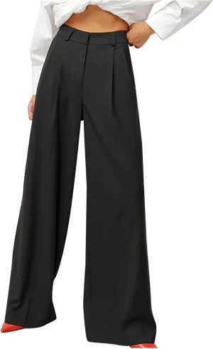 Women High Waist Casual Wide Leg Long Palazzo Pants Button Down Loose Business Work Office Trousers with Pockets