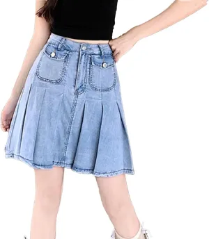 Women Oversize Loose Denim Skirt Summer High Waisted Soft Ruffle Casual Jeans Mini Skirt