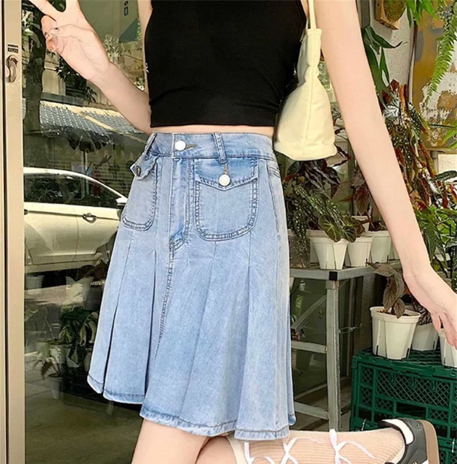 Women Oversize Loose Denim Skirt Summer High Waisted Soft Ruffle Casual Jeans Mini Skirt