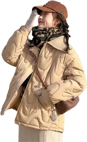 Women Winter Loose Knitted Lapel Parkas Long Sleeve Slim Waist Warm Down Cotton Padded Coats