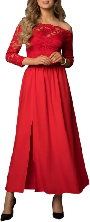 Women's Elegant Lace Bodice Patchwork High Waist Swing Skirt Cocktail Wedding Evening Party Dress