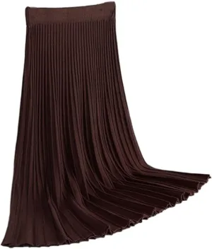 Women's Fashion Soft Knit High Waist Pleated A Line Swing Midi Skirt