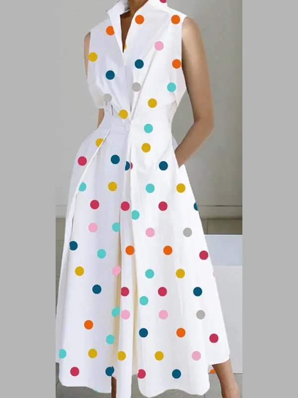 Women's Fashionable Polka Dot V-neck Button Fishtail Skirt