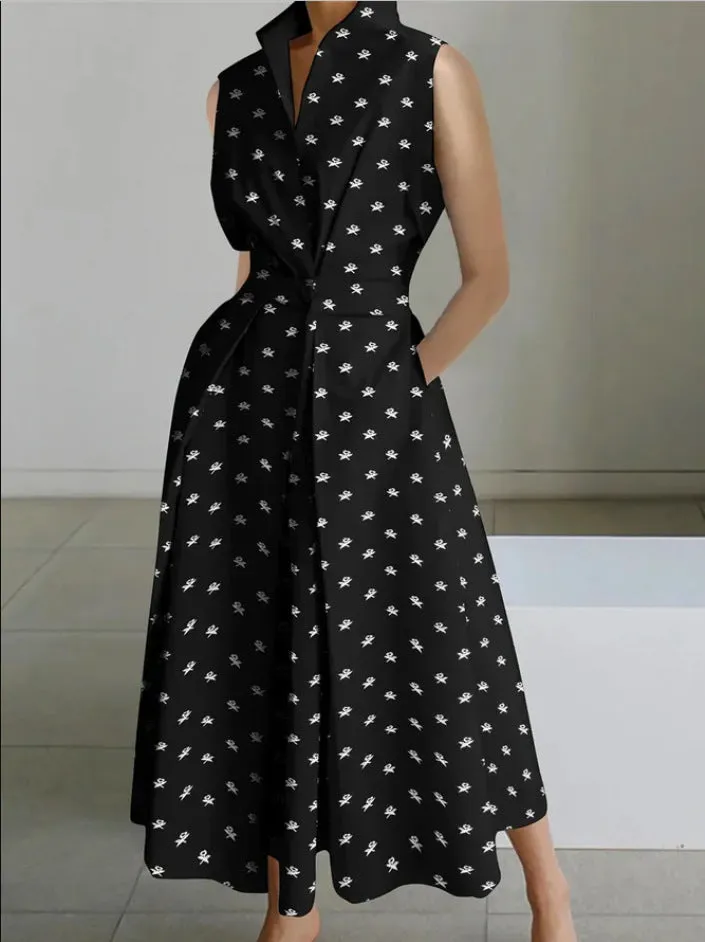 Women's Fashionable Polka Dot V-neck Button Fishtail Skirt