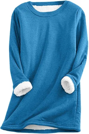 Womens Fleece Crewneck Sweatshirt Sherpa Lined Sweatshirt Thermal Sweatshirt Warm Winter Pullover Sweatshirt