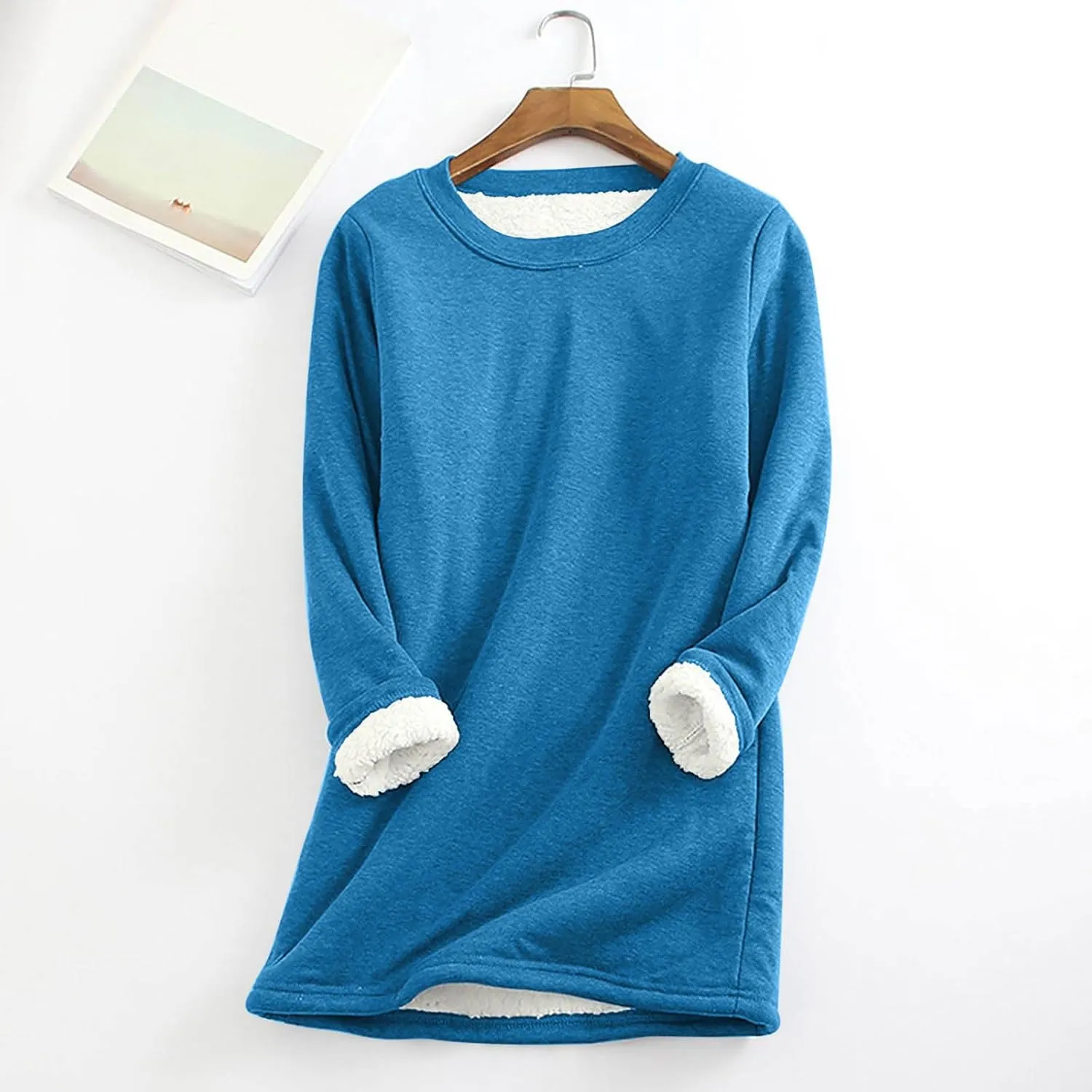 Womens Fleece Crewneck Sweatshirt Sherpa Lined Sweatshirt Thermal Sweatshirt Warm Winter Pullover Sweatshirt
