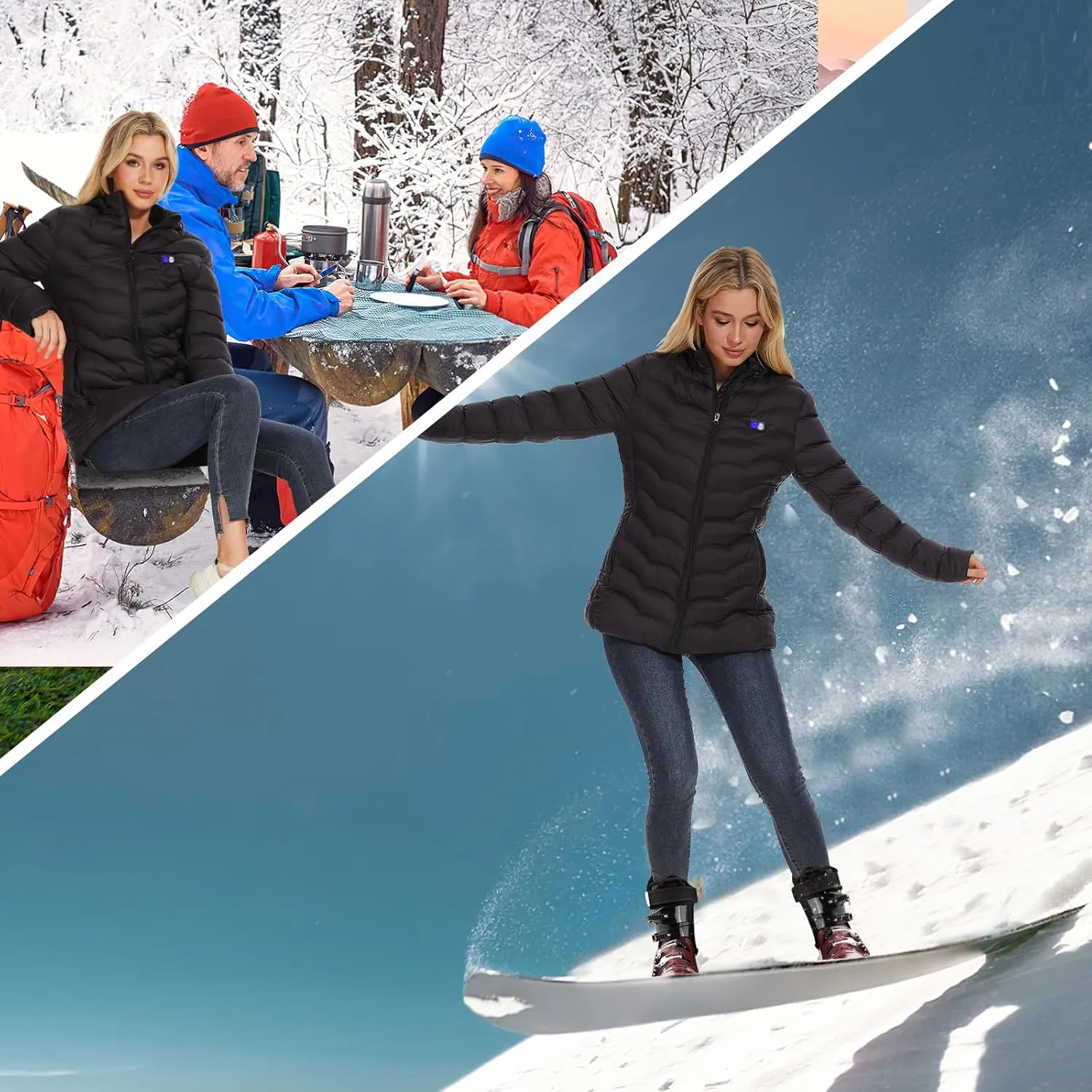 Womens Heated Jacket with 10000mAh Battery Pack, Dual Control Button Heated Coat