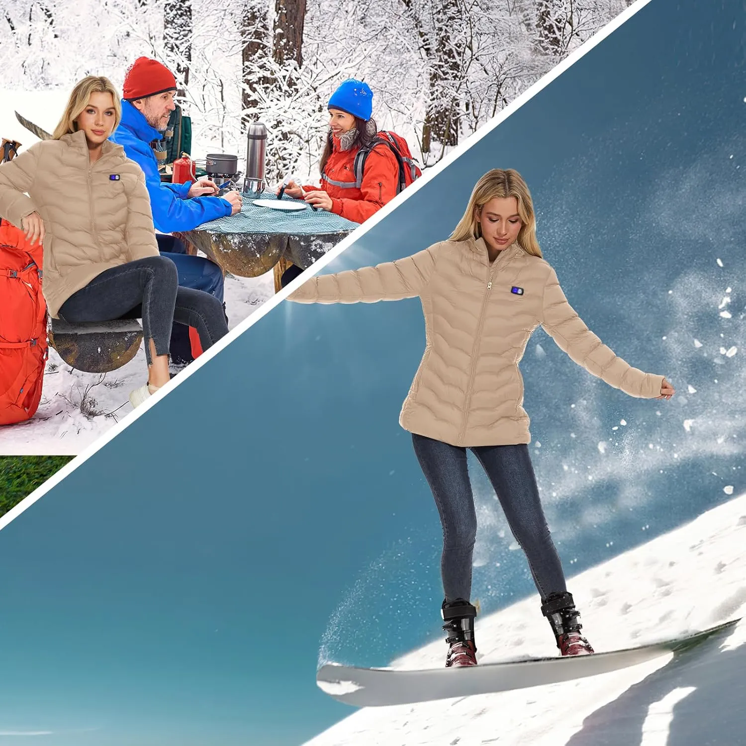 Womens Heated Jacket with 10000mAh Battery Pack, Dual Control Button Heated Coat