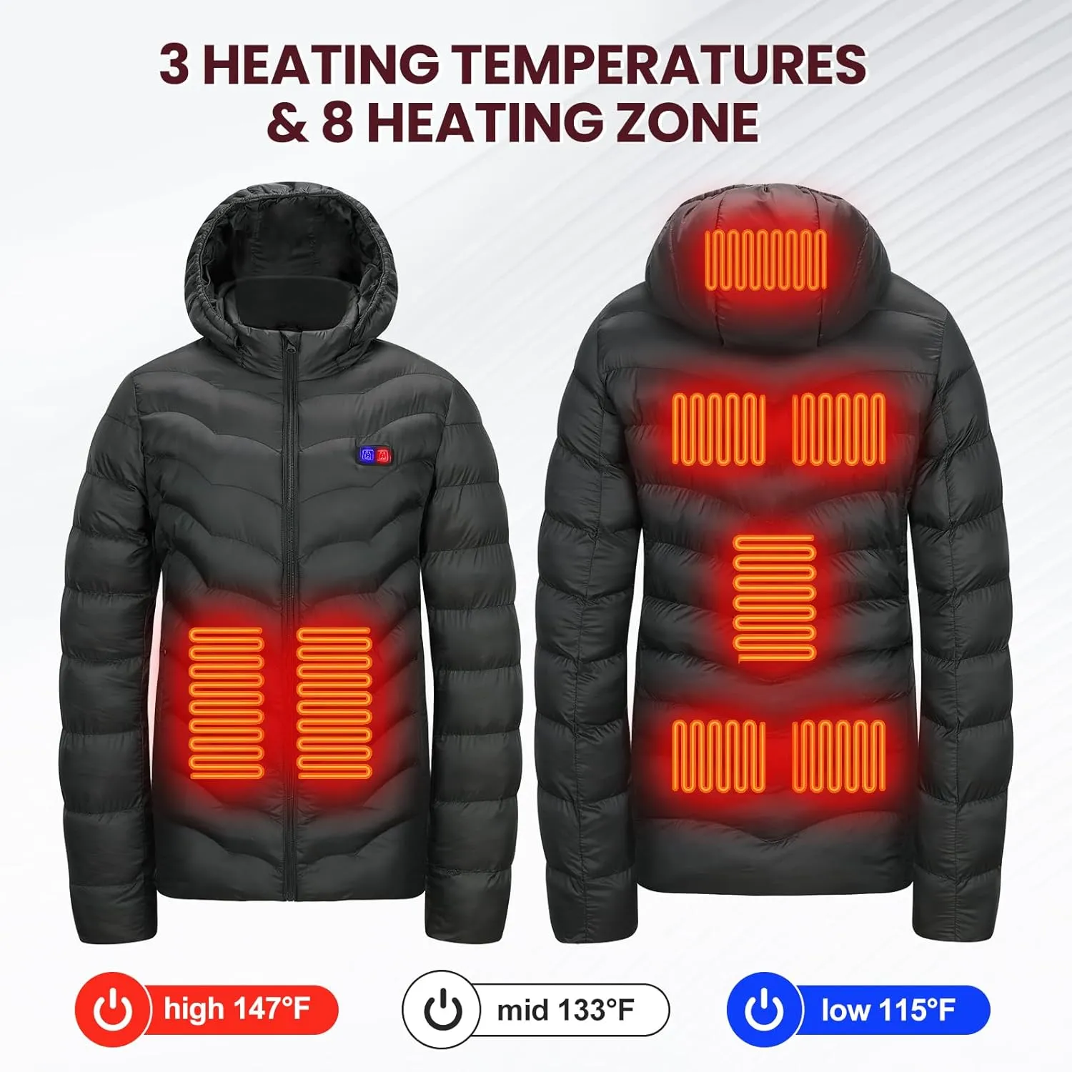 Womens Heated Jacket with 10000mAh Battery Pack, Dual Control Button Heated Coat