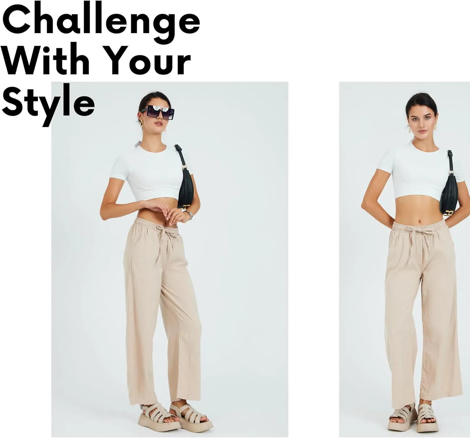 Womens Pants | High-Waisted Wide-Leg Elastic Waist Long Trousers Skirts | Casual Women's Relaxed Outfits