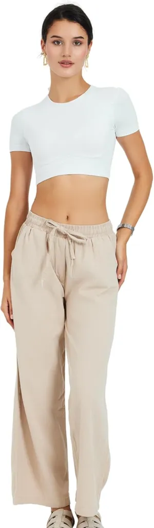 Womens Pants | High-Waisted Wide-Leg Elastic Waist Long Trousers Skirts | Casual Women's Relaxed Outfits