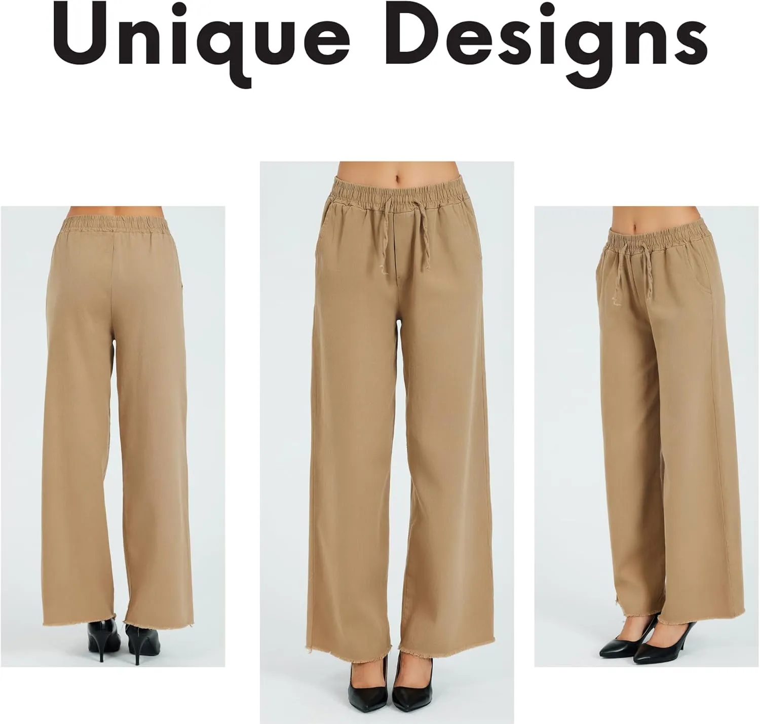 Womens Pants | High-Waisted Wide-Leg Elastic Waist Long Trousers Skirts | Casual Women's Relaxed Outfits