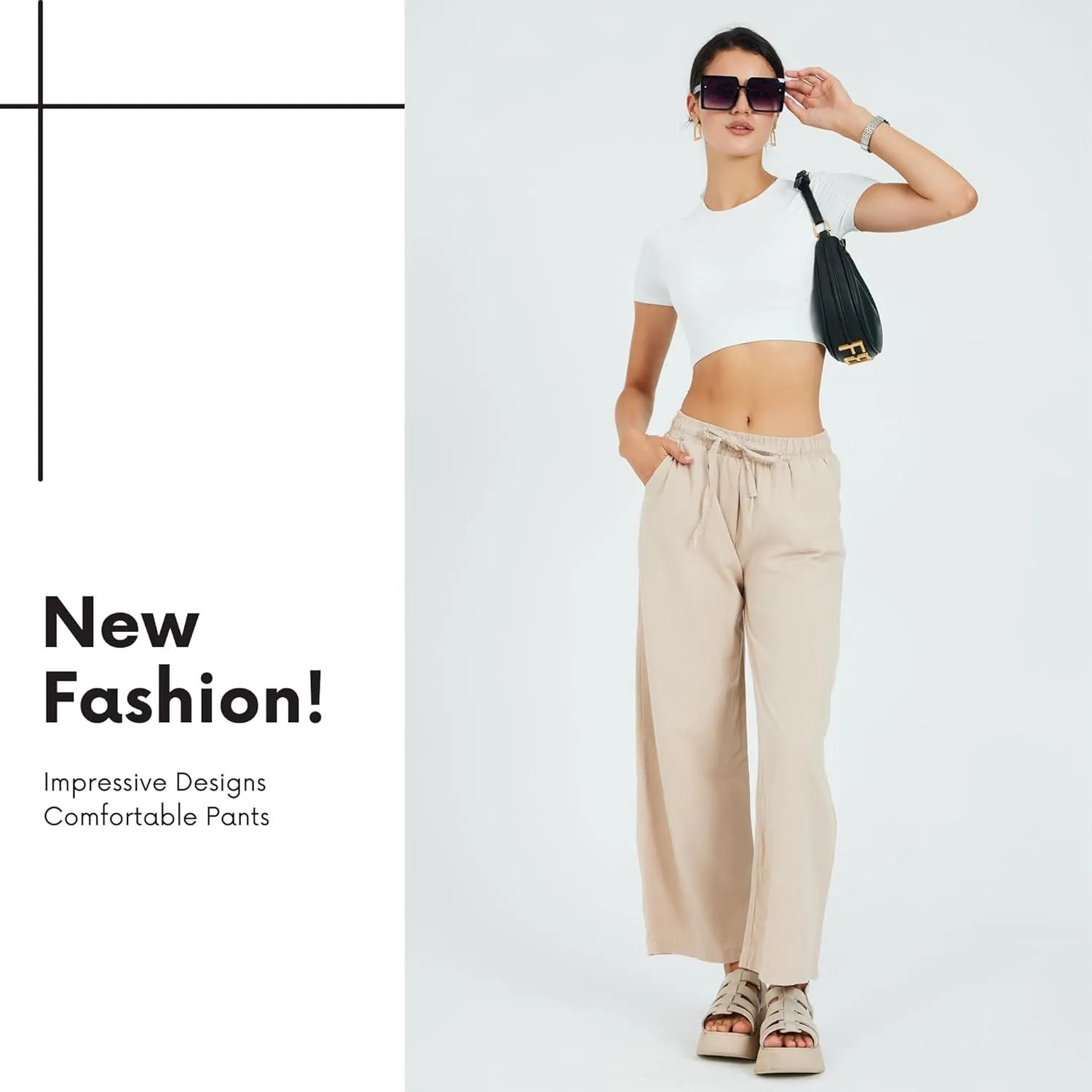 Womens Pants | High-Waisted Wide-Leg Elastic Waist Long Trousers Skirts | Casual Women's Relaxed Outfits