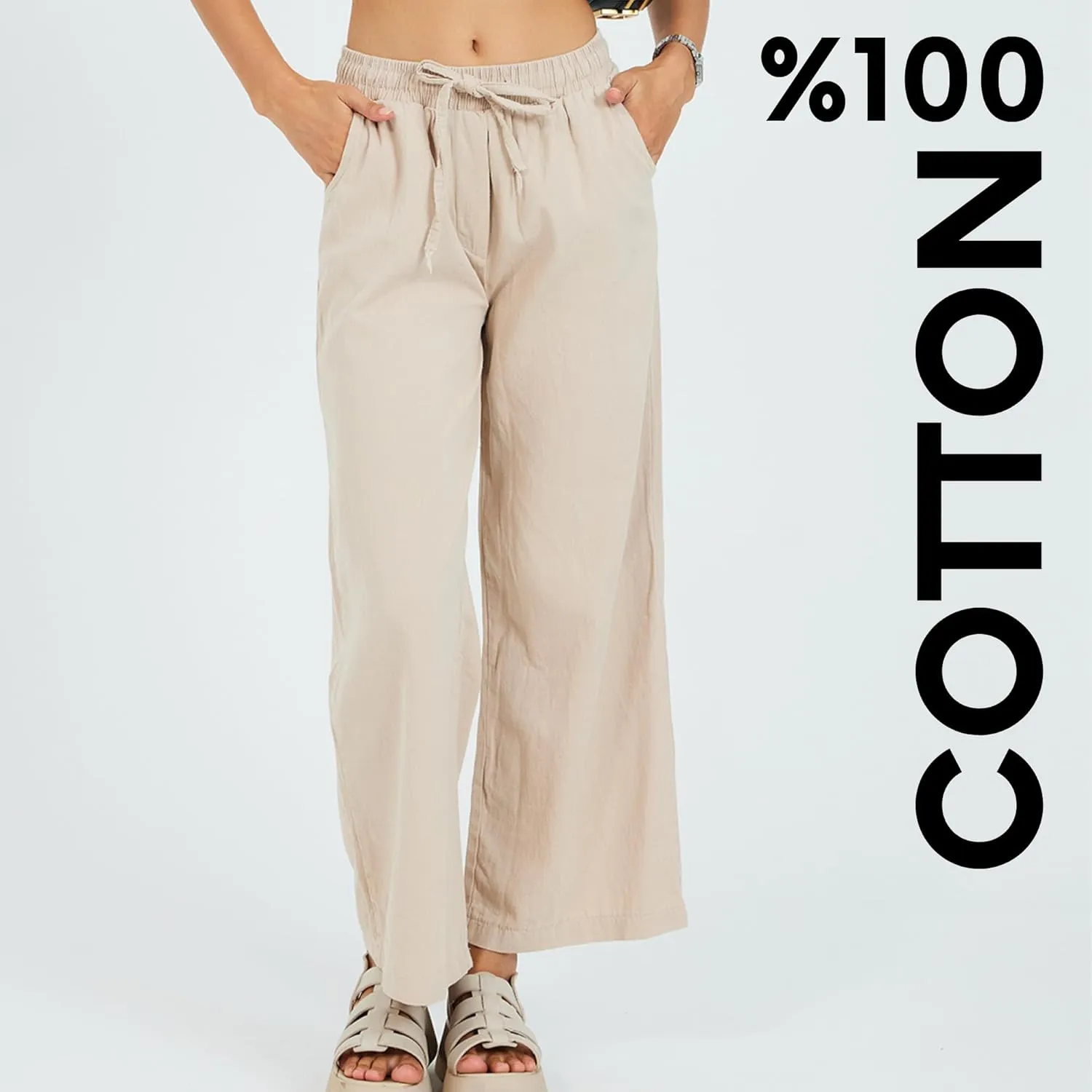 Womens Pants | High-Waisted Wide-Leg Elastic Waist Long Trousers Skirts | Casual Women's Relaxed Outfits