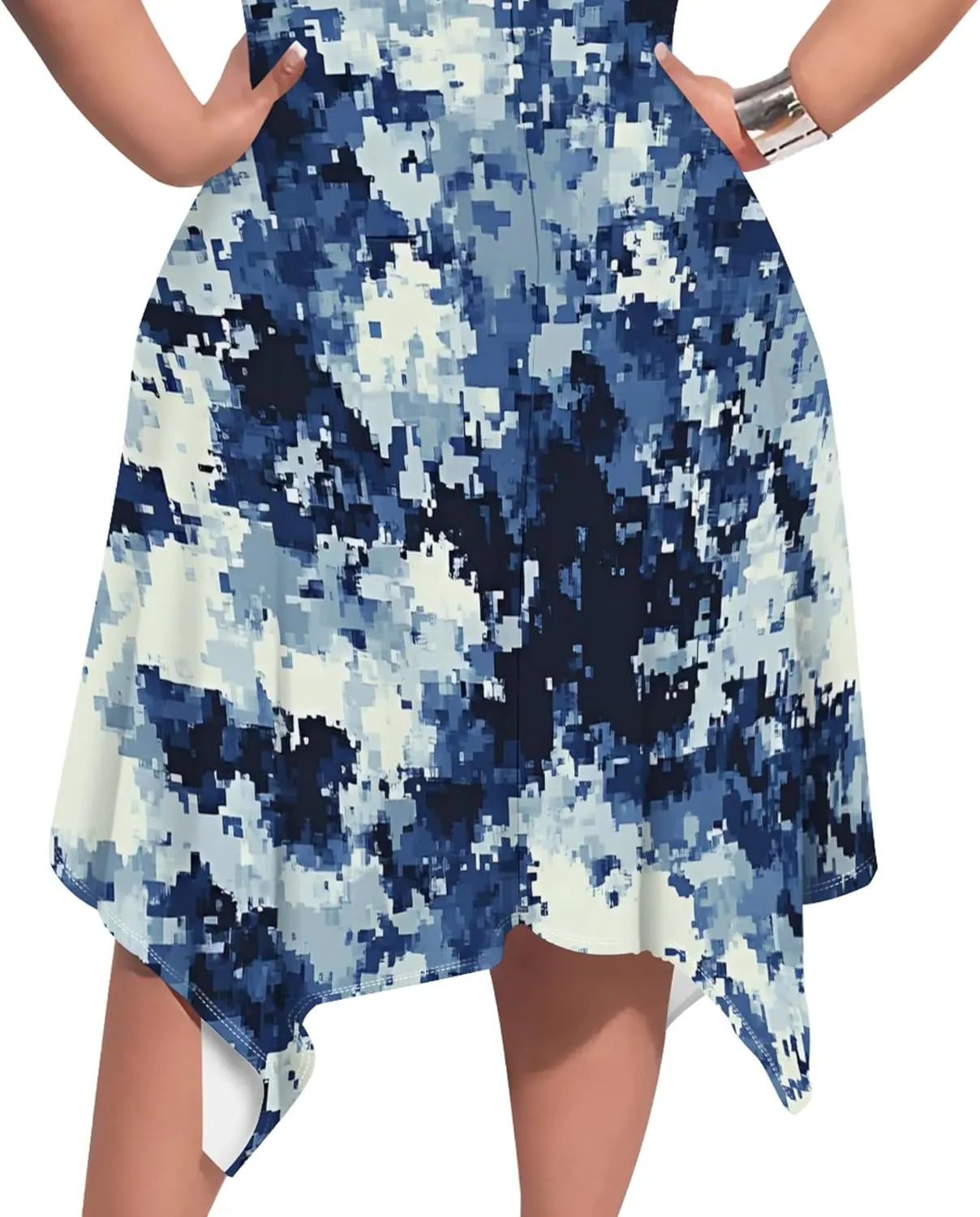 Women's Sexy Curve Fit T-Shirt Dress Plus Size Short Sleeve Midi Dress Camouflage Graphic Print Dress with Pockets
