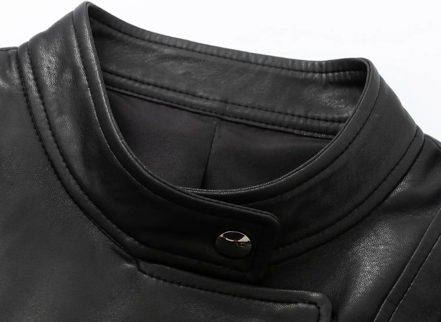 Women's Short Standing Neck Zipper Slim Fitting Motorcycle Jacket