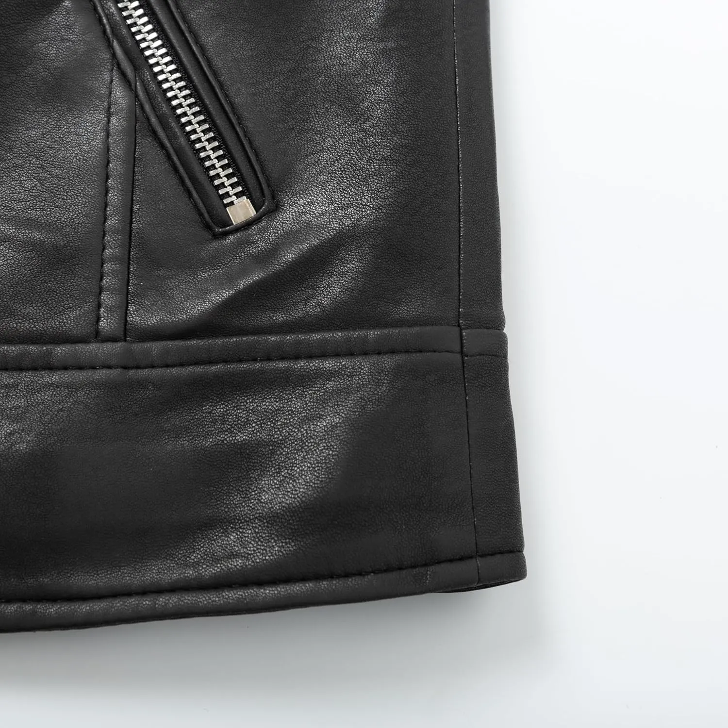 Women's Short Standing Neck Zipper Slim Fitting Motorcycle Jacket
