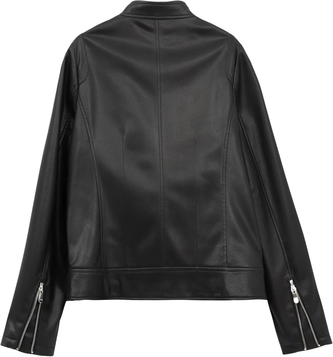 Women's Short Standing Neck Zipper Slim Fitting Motorcycle Jacket