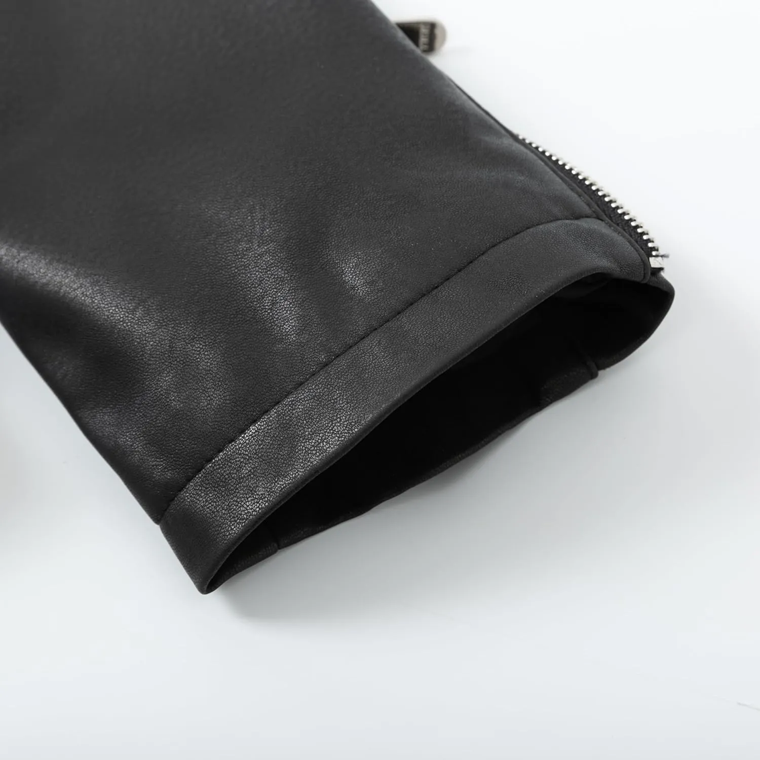 Women's Short Standing Neck Zipper Slim Fitting Motorcycle Jacket