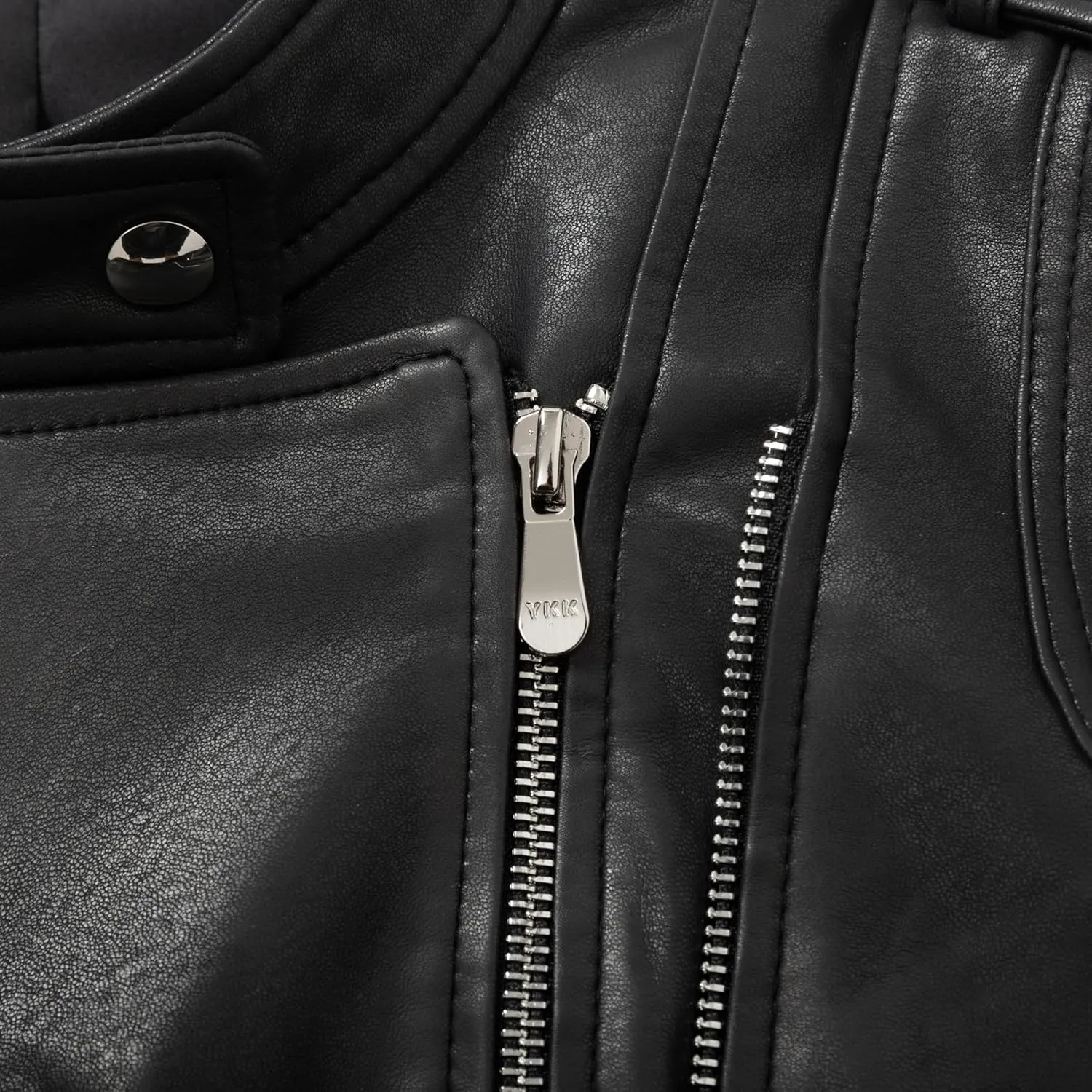 Women's Short Standing Neck Zipper Slim Fitting Motorcycle Jacket