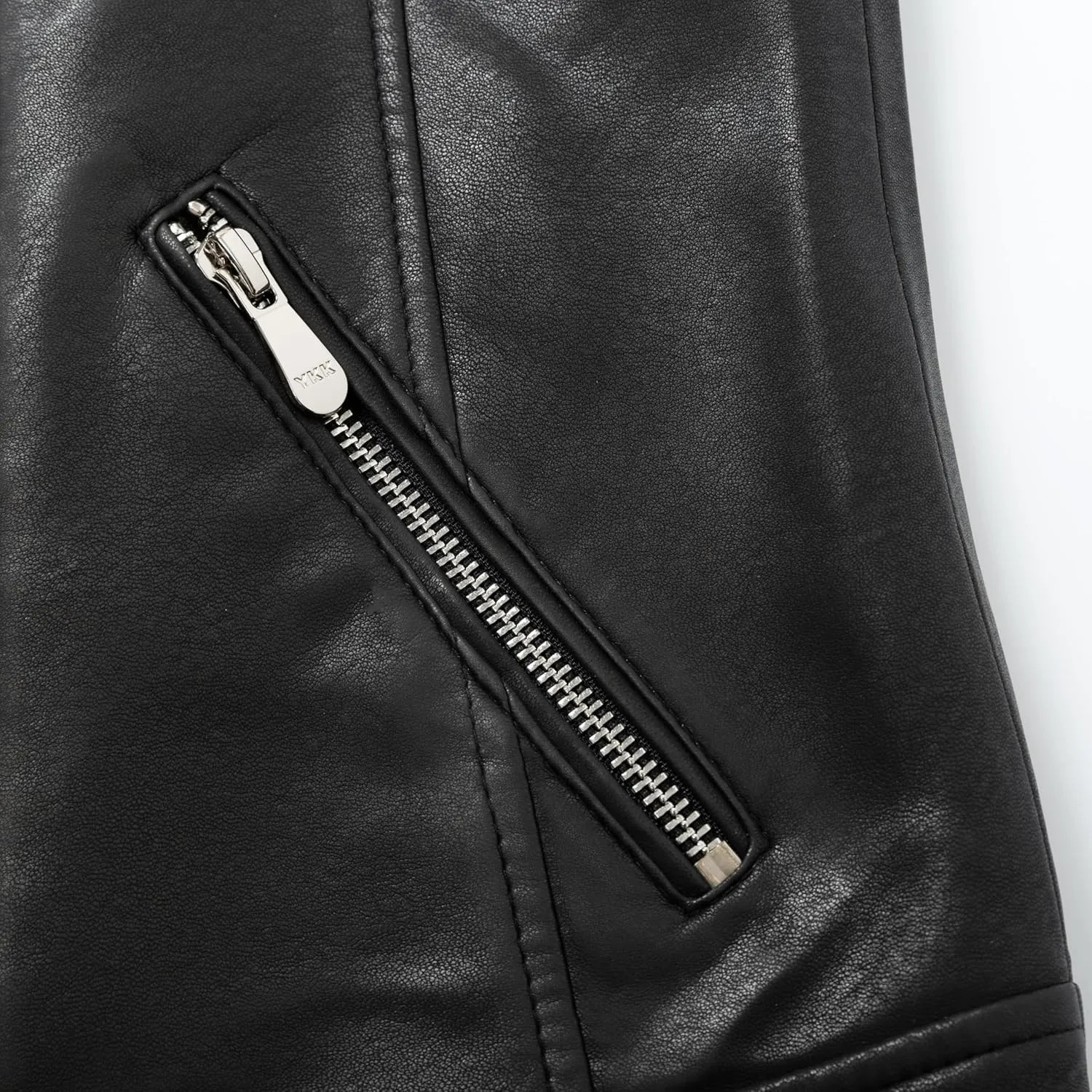 Women's Short Standing Neck Zipper Slim Fitting Motorcycle Jacket
