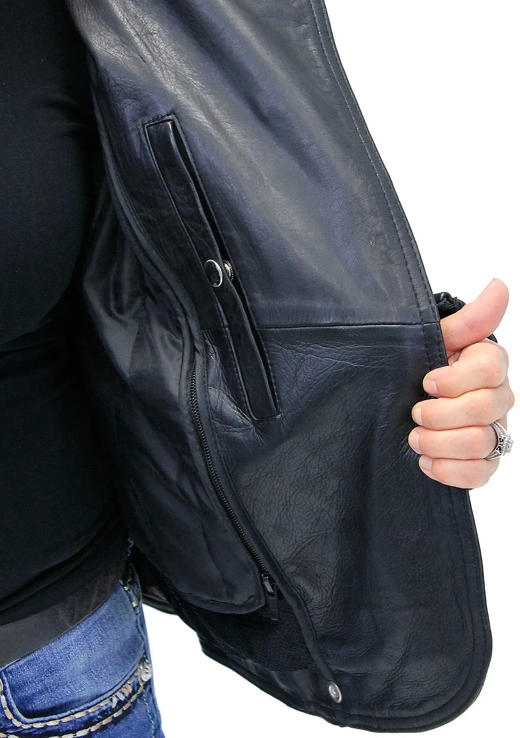 Women's Soft Black Lambskin Zip Snap Motorcycle Jacket #L187ZK