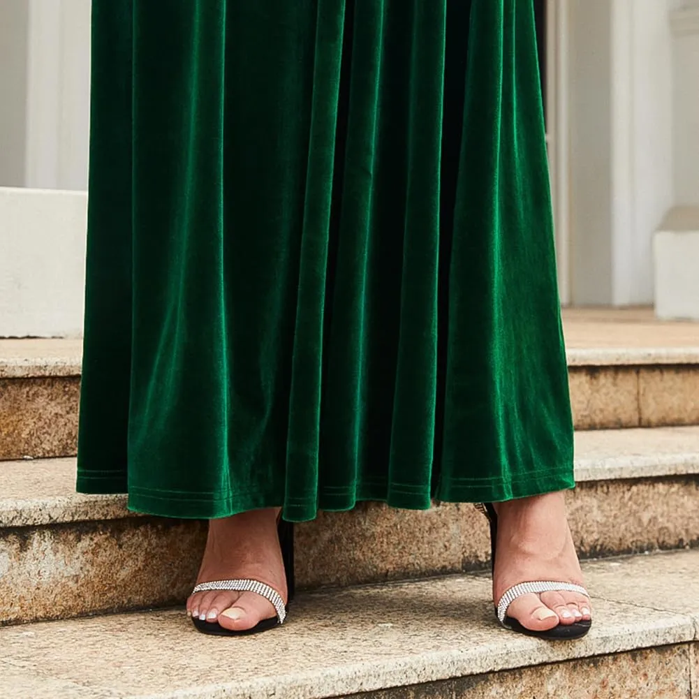Women's Velvet Long Sleeve Maxi Dress Elegant Round Neck Winter A Line Fall Winter Evening Party Long Dress