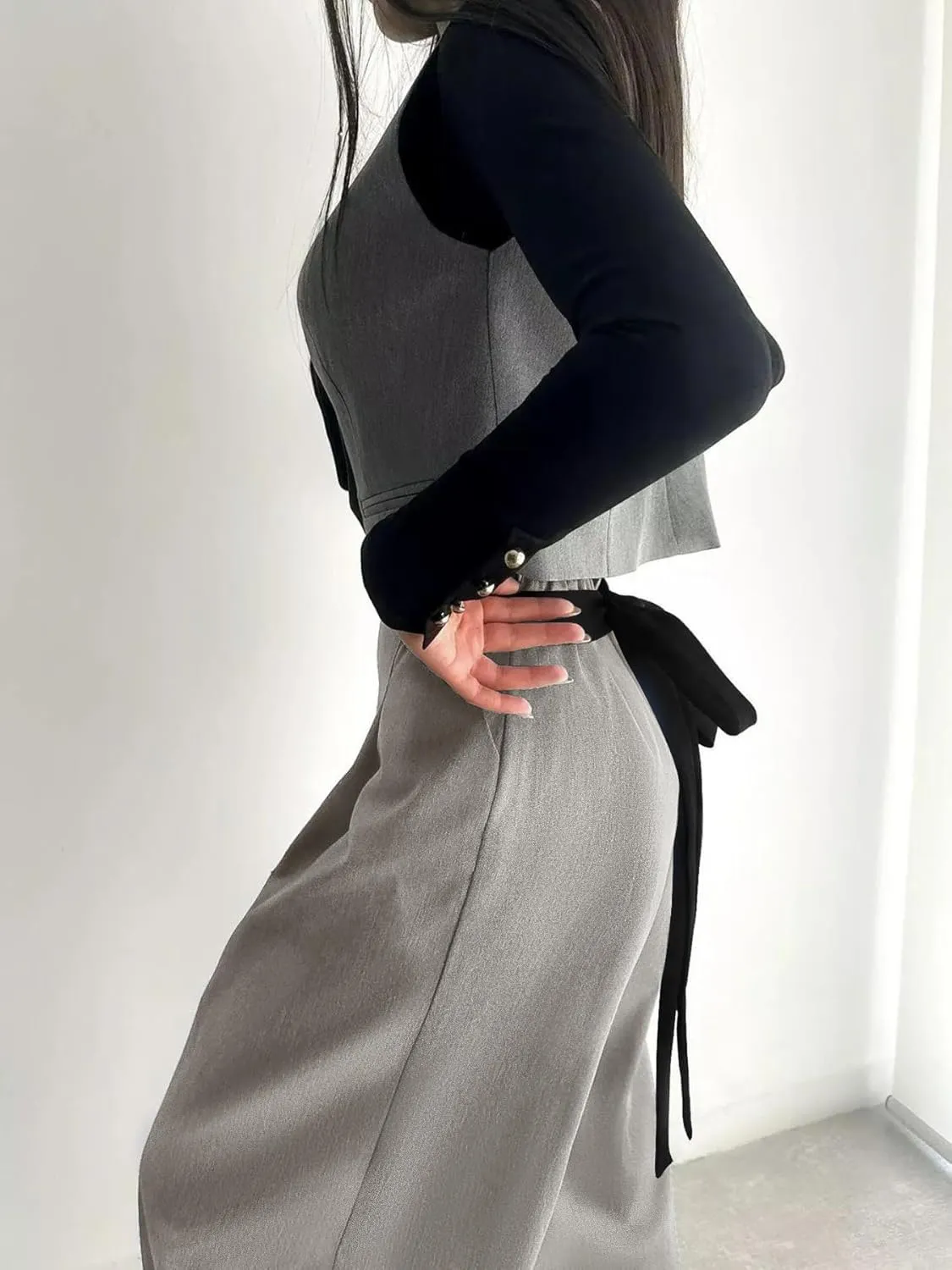 Women's Wide Leg Pants with Pockets High Waisted Casual Loose Tie Knot Business Trousers Pants