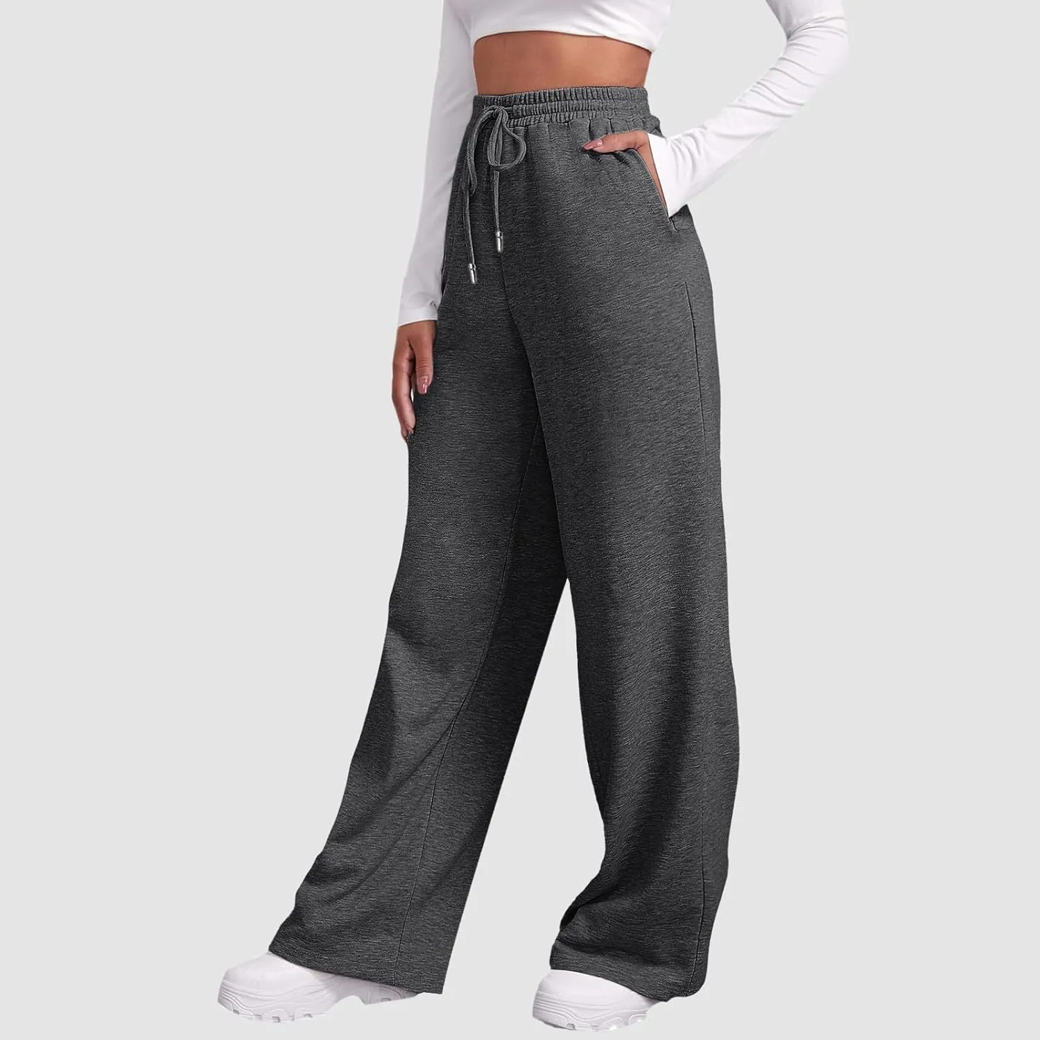 Women's Wide Leg Sweatpants Cozy Fleece Casual Jogger Pants Straight Leg Baggy Elastic High Waisted Yoga Pants
