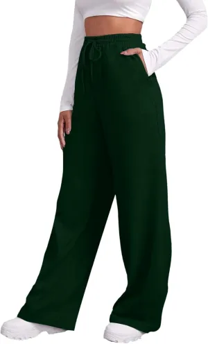 Women's Wide Leg Sweatpants Cozy Fleece Casual Jogger Pants Straight Leg Baggy Elastic High Waisted Yoga Pants