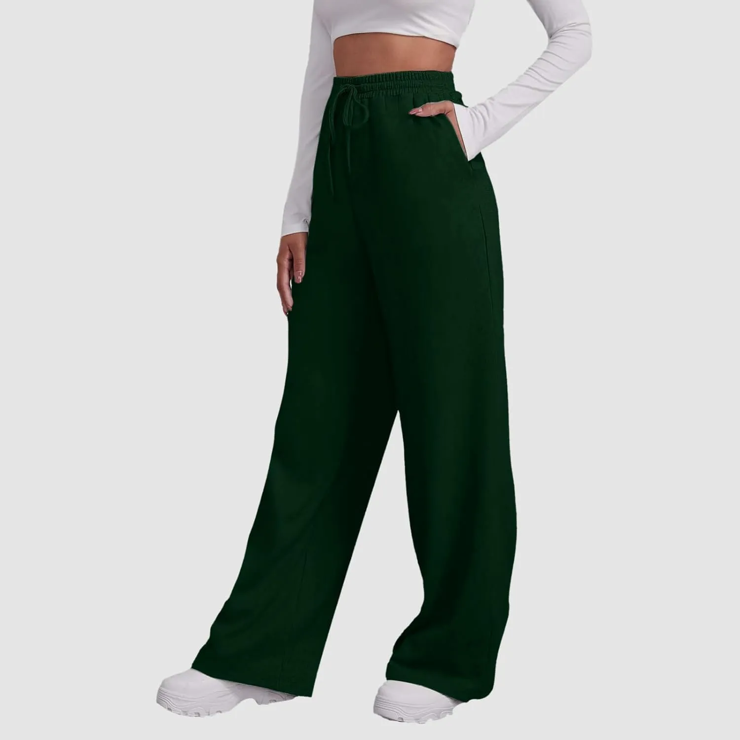 Women's Wide Leg Sweatpants Cozy Fleece Casual Jogger Pants Straight Leg Baggy Elastic High Waisted Yoga Pants