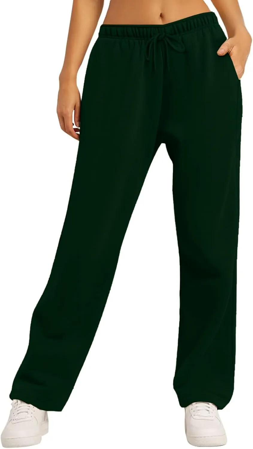 Women's Wide Leg Sweatpants Cozy Fleece Casual Jogger Pants Straight Leg Baggy Elastic High Waisted Yoga Pants