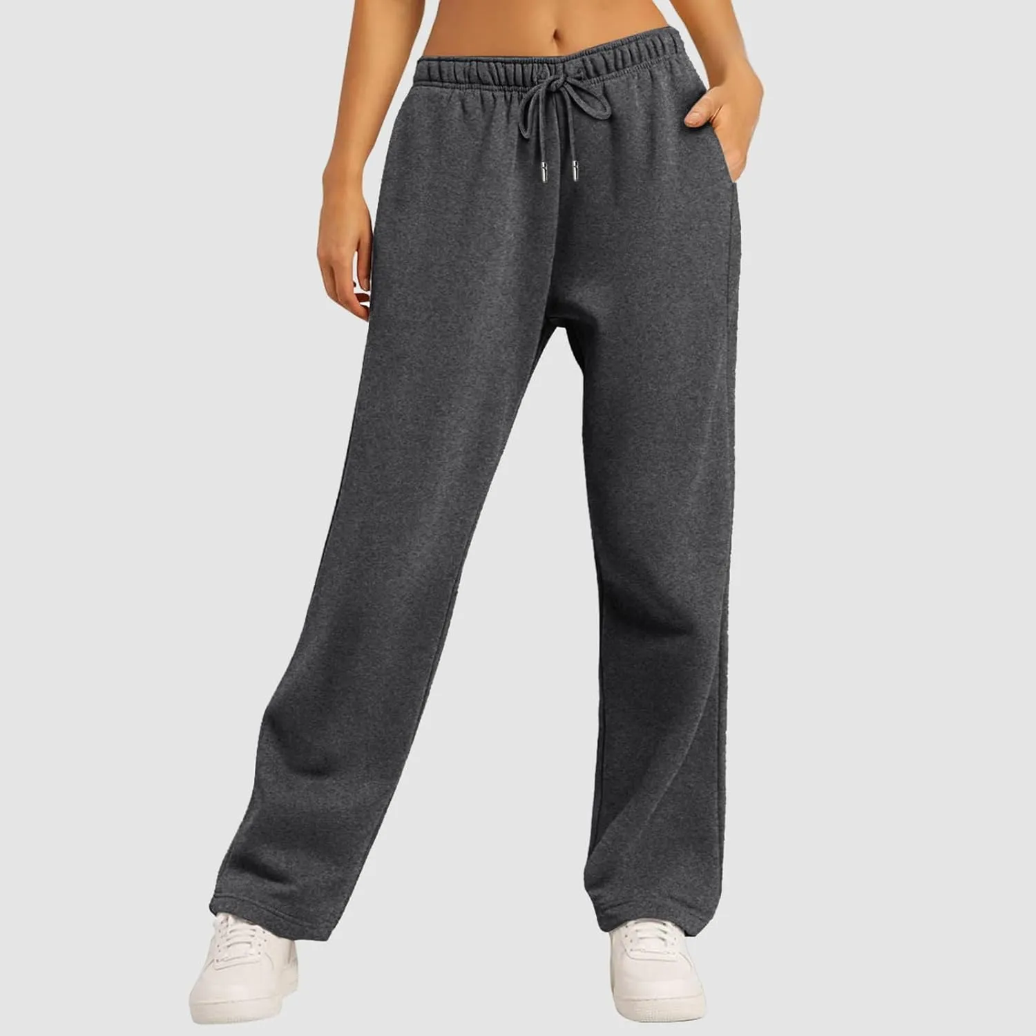 Women's Wide Leg Sweatpants Cozy Fleece Casual Jogger Pants Straight Leg Baggy Elastic High Waisted Yoga Pants