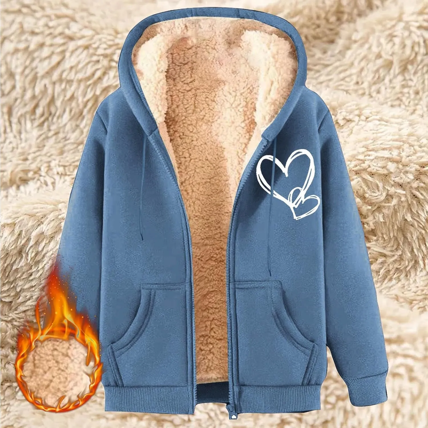Womens Zip Up Hoodies Winter lightweight Fleece Lined Coats Comfy Warm Plus Size Sherpa Sweatshirt with Pockets