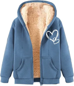 Womens Zip Up Hoodies Winter lightweight Fleece Lined Coats Comfy Warm Plus Size Sherpa Sweatshirt with Pockets