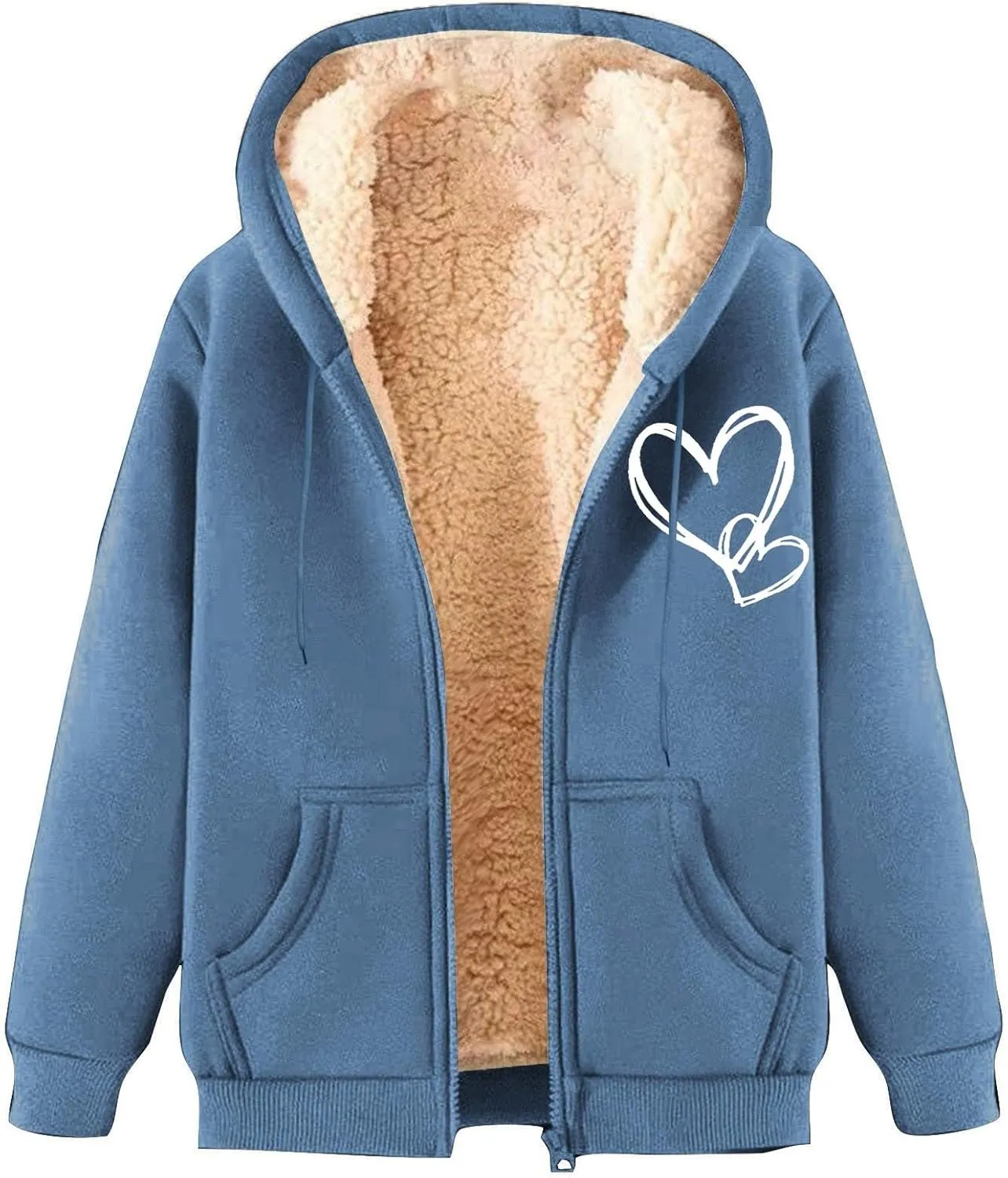 Womens Zip Up Hoodies Winter lightweight Fleece Lined Coats Comfy Warm Plus Size Sherpa Sweatshirt with Pockets