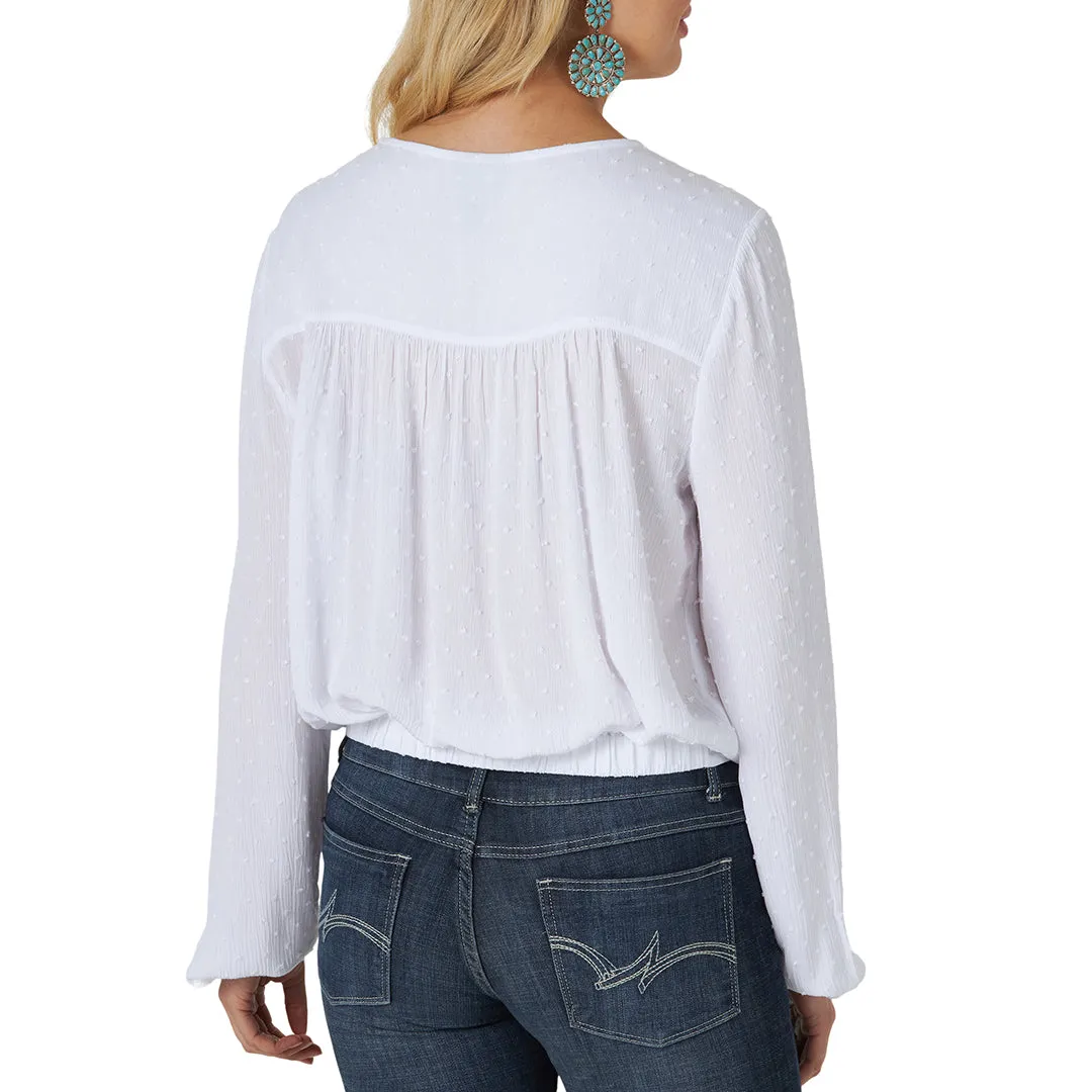 Wrangler Women's Swiss Dot Tie Front Blouse