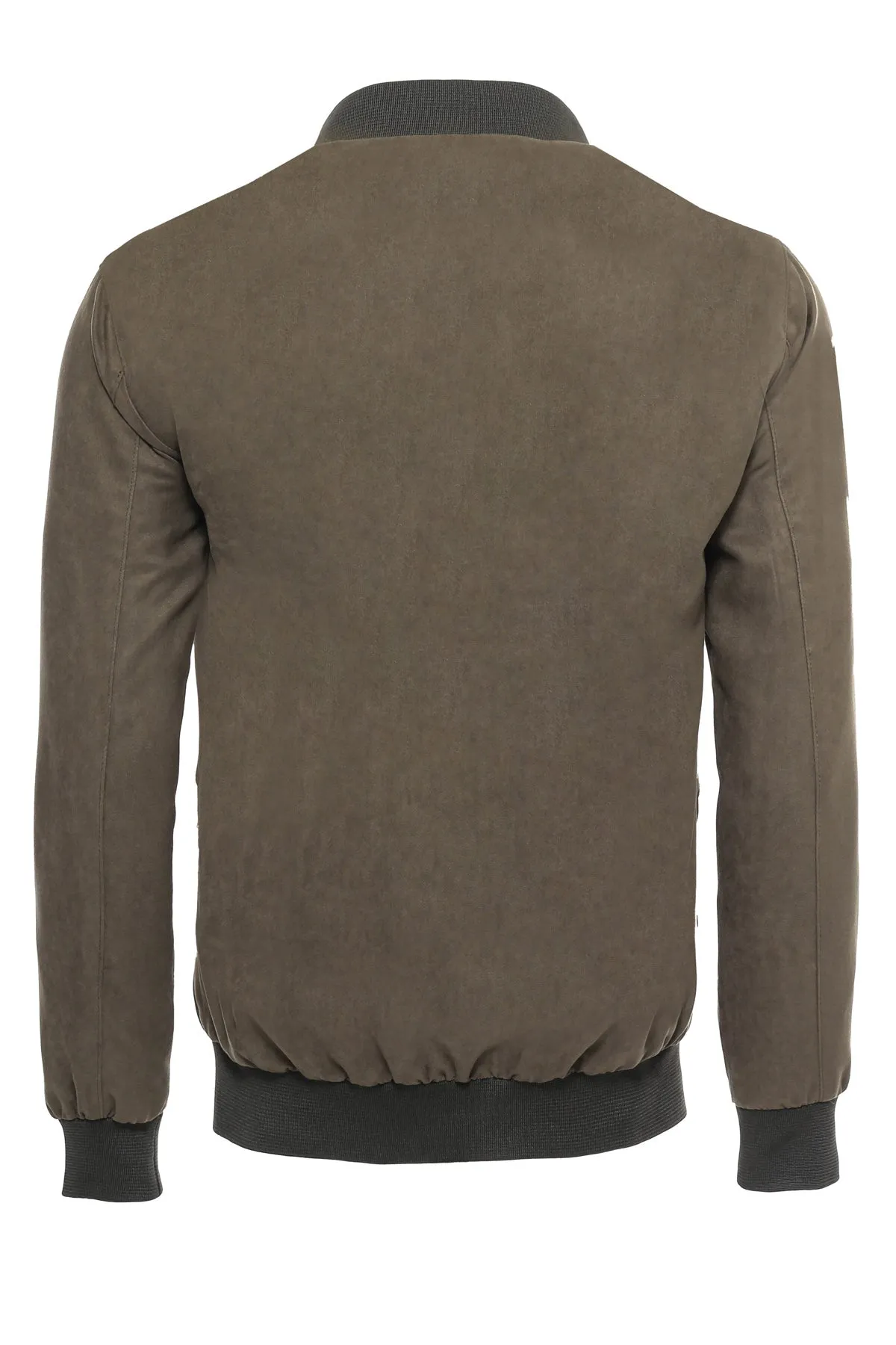 WSS Flap Pockets Suede Khaki Men Bomber Coat  - Singen