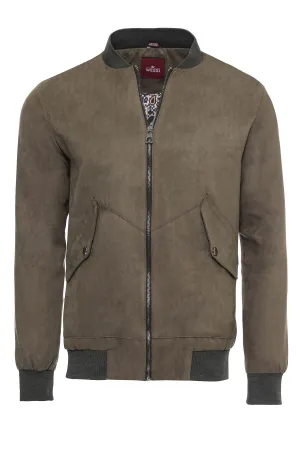 WSS Flap Pockets Suede Khaki Men Bomber Coat  - Singen