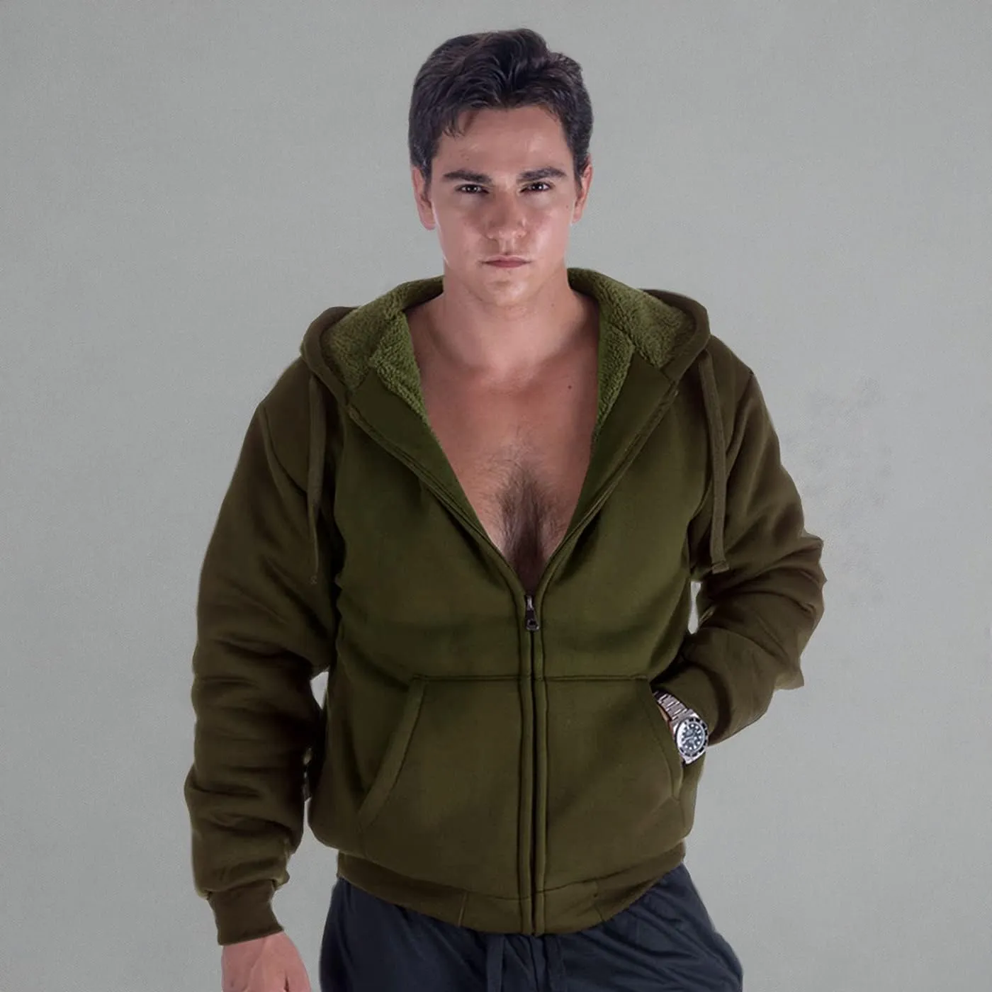 Yasumond Hoodies for Men Zipper Fleece Sweatshirt Heavy Sherpa Lined Hooded Warm Winter Coats Big Tall