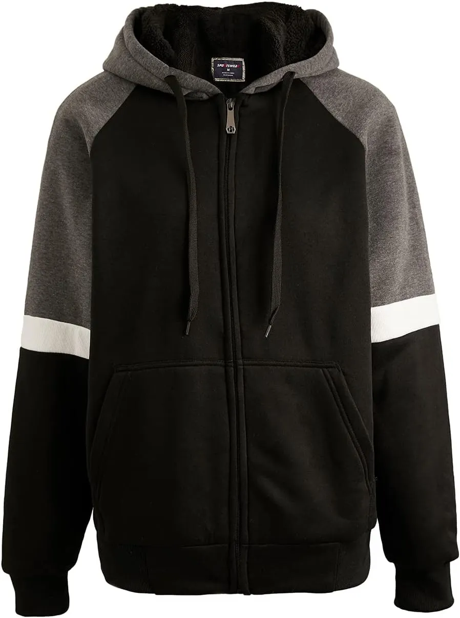 Yasumond Hoodies for Men Zipper Fleece Sweatshirt Heavy Sherpa Lined Hooded Warm Winter Coats Big Tall