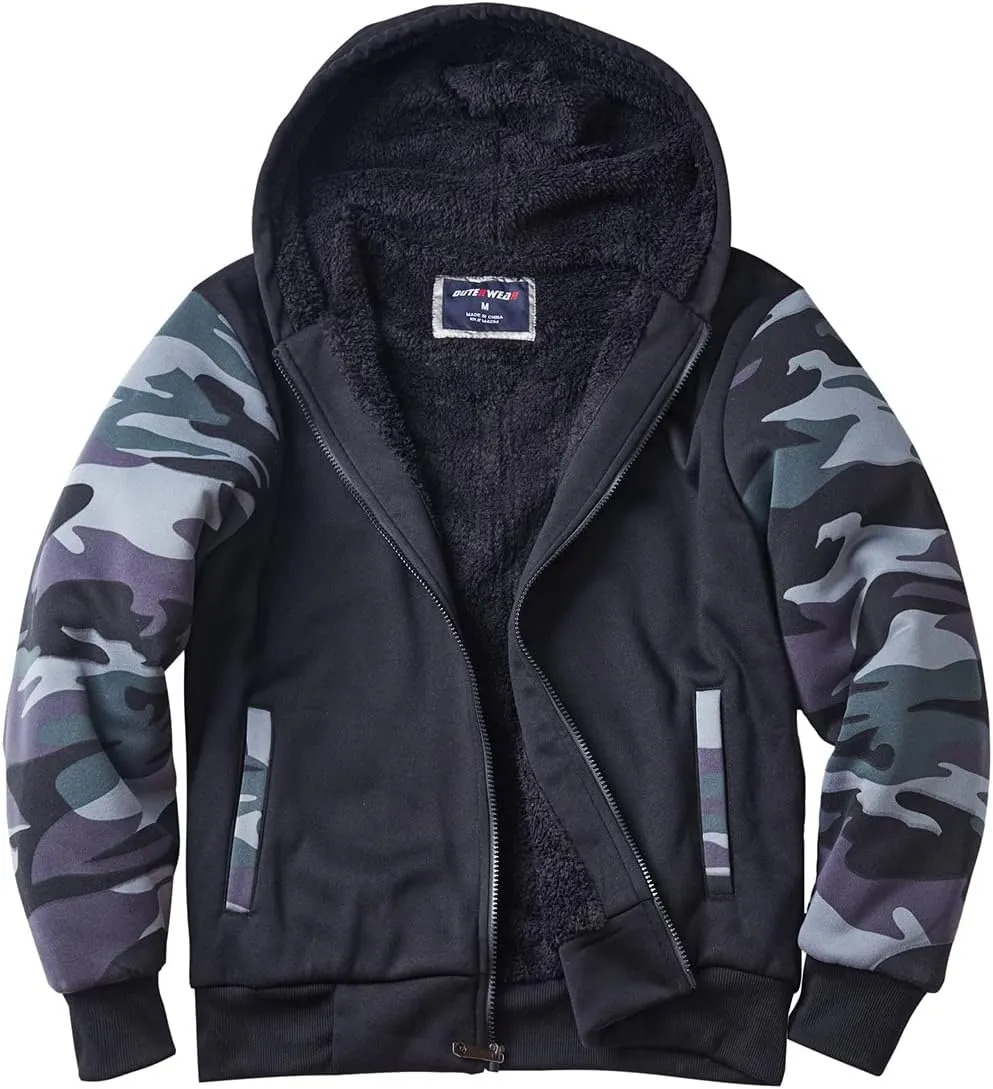 Yasumond Hoodies for Men Zipper Fleece Sweatshirt Heavy Sherpa Lined Hooded Warm Winter Coats Big Tall